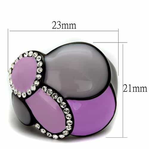 Stainless Steel Black IP Purple Pink Cats Eye CZ Pave Dome Ring view 2