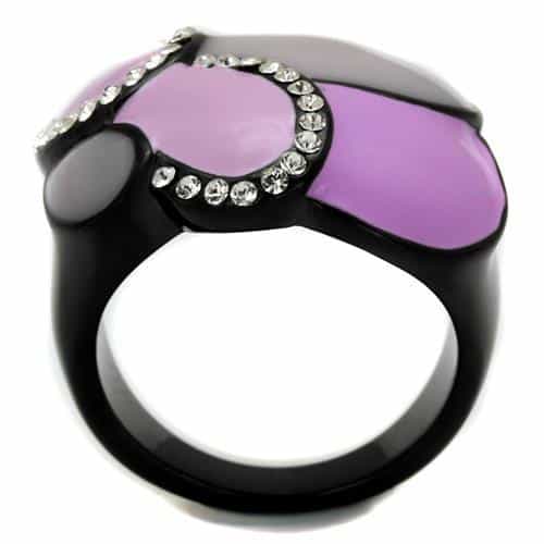 Stainless Steel Black IP Purple Pink Cats Eye CZ Pave Dome Ring view 7