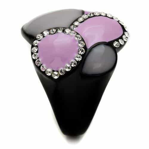 Stainless Steel Black IP Purple Pink Cats Eye CZ Pave Dome Ring view 8