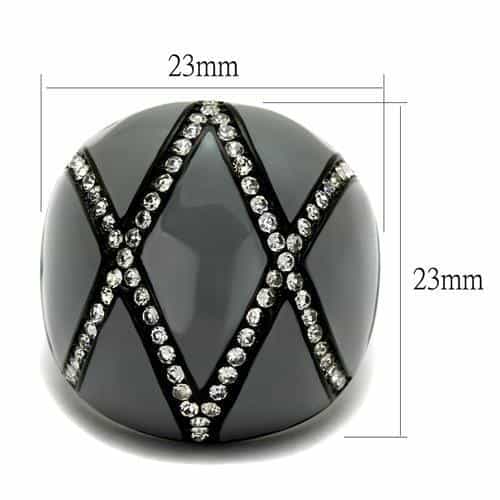 Stainless Steel Black IP Grey Enamel CZ Cross Stripe Dome Ring view 6
