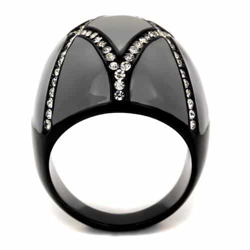 Stainless Steel Black IP Grey Enamel CZ Cross Stripe Dome Ring view 3