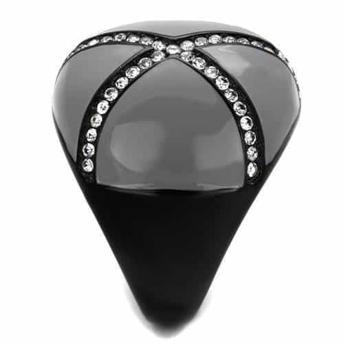 Stainless Steel Black IP Grey Enamel CZ Cross Stripe Dome Ring view 8
