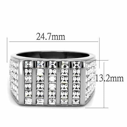 Stainless Steel CZ Baguette Princess Multi Row Pave Wide Ring view 6