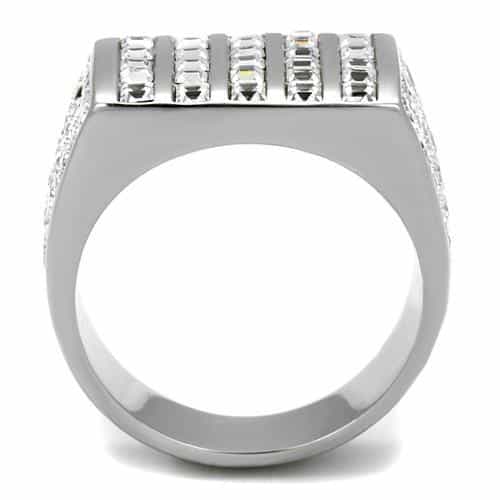 Stainless Steel CZ Baguette Princess Multi Row Pave Wide Ring view 3