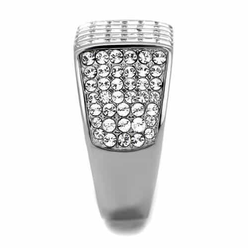 Stainless Steel CZ Baguette Princess Multi Row Pave Wide Ring view 4