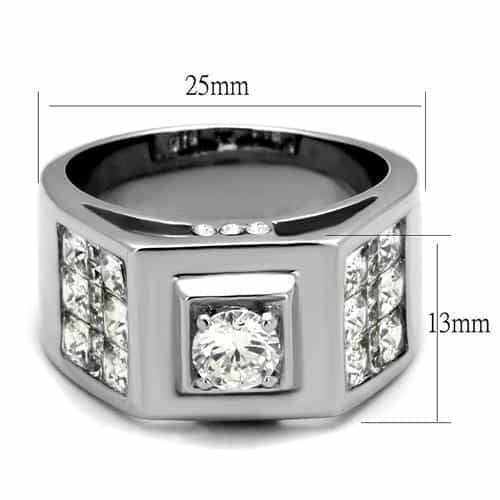 Stainless Steel CZ Round Square Bezel Pave Wide Mens Signet Ring view 6