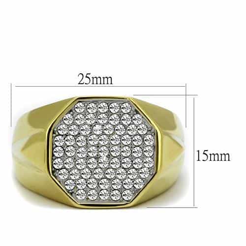 Stainless Steel Gold IP CZ Pave Hexagonal Dome Mens Signet Ring view 2