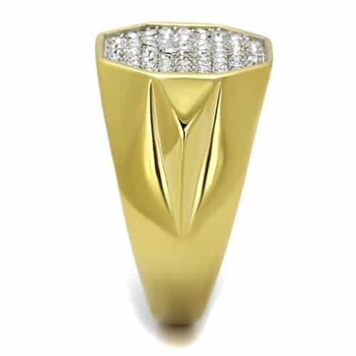 Stainless Steel Gold IP CZ Pave Hexagonal Dome Mens Signet Ring view 8