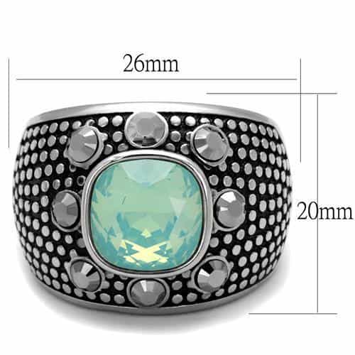 Stainless Steel Turquoise Opal Round Dotted Dome Ring view 6