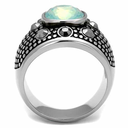 Stainless Steel Turquoise Opal Round Dotted Dome Ring view 3