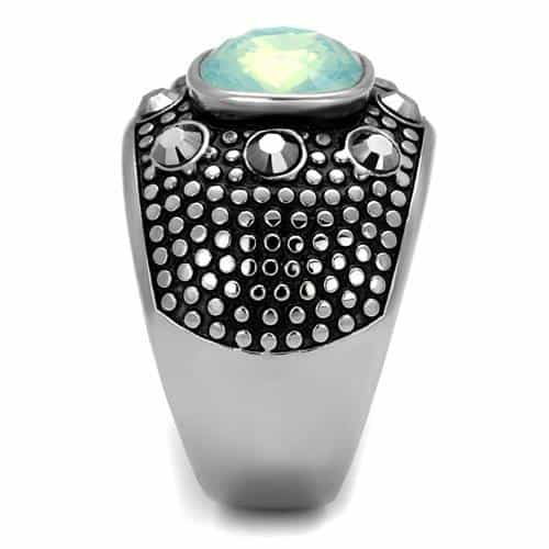 Stainless Steel Turquoise Opal Round Dotted Dome Ring view 8
