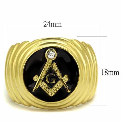 Stainless Steel Gold IP Masonic Compass Ribbed Dome Signet Ring view 6
