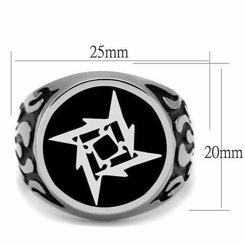Stainless Steel Black Enamel Tribal Star Geometric Signet Ring view 6