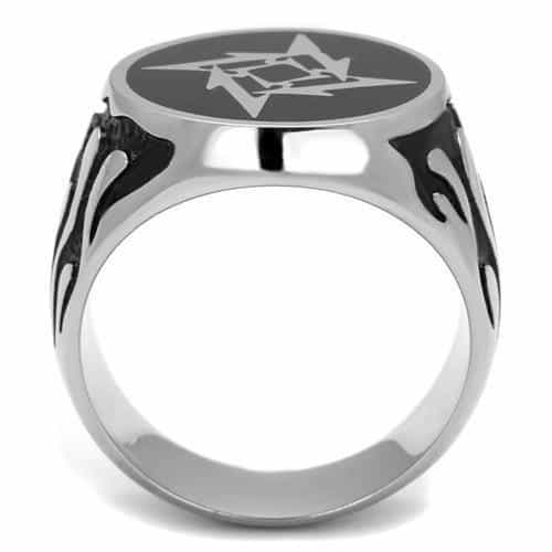 Stainless Steel Black Enamel Tribal Star Geometric Signet Ring view 7
