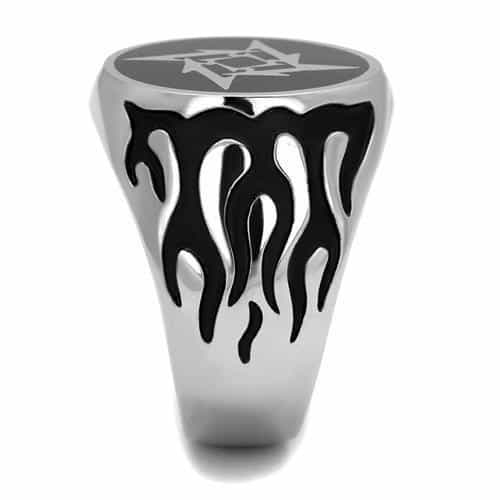 Stainless Steel Black Enamel Tribal Star Geometric Signet Ring view 4