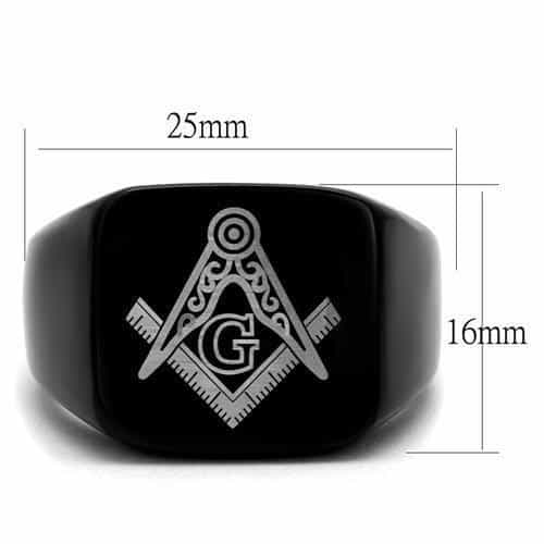 Stainless Steel Black IP Masonic Compass Square Signet Ring view 6