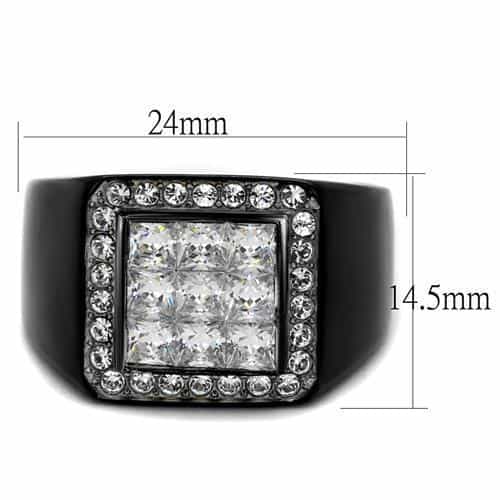 Stainless Steel Black IP CZ Princess Grid Pave Halo Mens Ring view 6