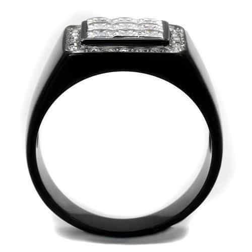 Stainless Steel Black IP CZ Princess Grid Pave Halo Mens Ring view 3