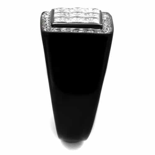 Stainless Steel Black IP CZ Princess Grid Pave Halo Mens Ring view 8
