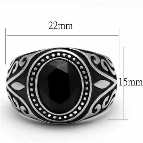 Stainless Steel Black Onyx Oval Tribal Scroll Mens Signet Ring view 6