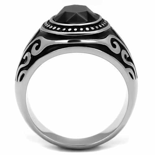 Stainless Steel Black Onyx Oval Tribal Scroll Mens Signet Ring view 7