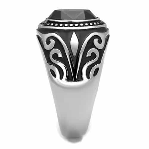 Stainless Steel Black Onyx Oval Tribal Scroll Mens Signet Ring view 8