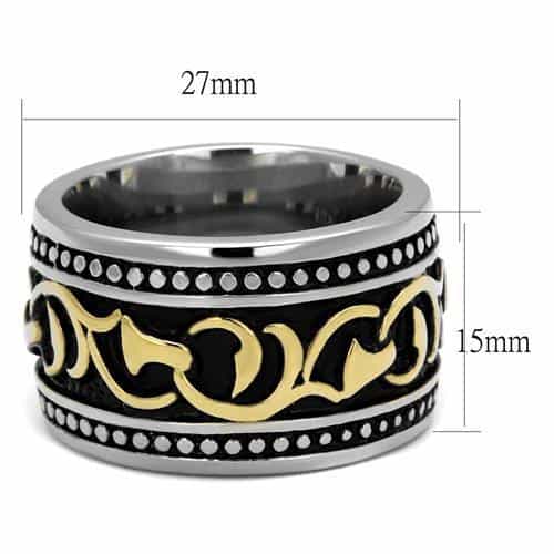 Stainless Steel Two Tone Gold Fleur De Lis Scroll Wide Band Ring view 6