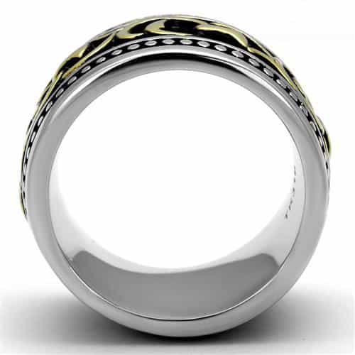 Stainless Steel Two Tone Gold Fleur De Lis Scroll Wide Band Ring view 7