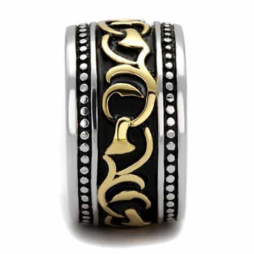 Stainless Steel Two Tone Gold Fleur De Lis Scroll Wide Band Ring view 8