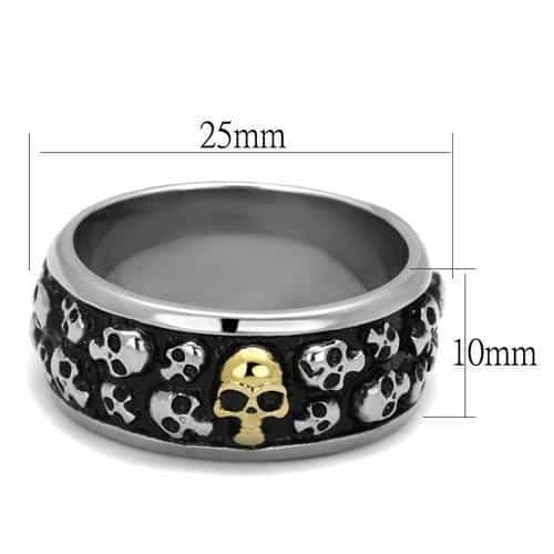 Stainless Steel Gold Skull Crossbone Multi Scatter Wide Band Ring view 6