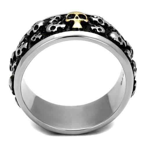 Stainless Steel Gold Skull Crossbone Multi Scatter Wide Band Ring view 7