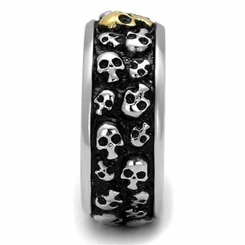 Stainless Steel Gold Skull Crossbone Multi Scatter Wide Band Ring view 4