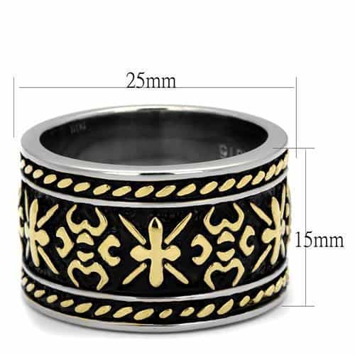 Stainless Steel Two Tone Gold Cross Star Symbol Wide Band Ring view 2