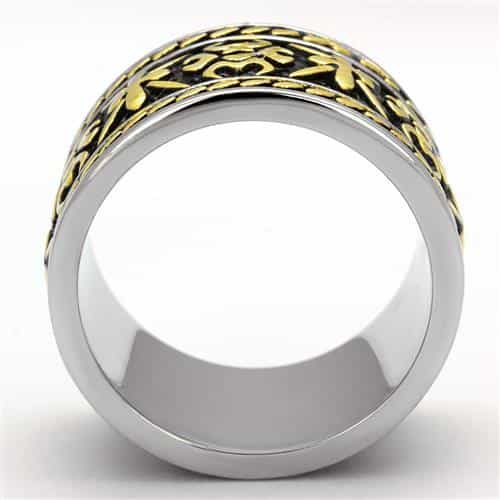 Stainless Steel Two Tone Gold Cross Star Symbol Wide Band Ring view 7