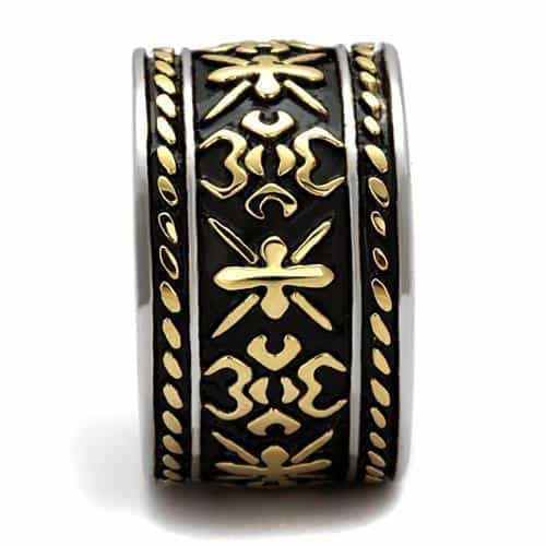 Stainless Steel Two Tone Gold Cross Star Symbol Wide Band Ring view 8
