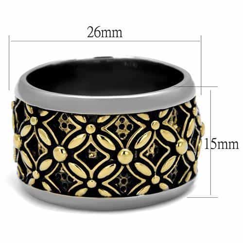 Stainless Steel Two Tone Gold Ornate Floral Cross Wide Band Ring view 6