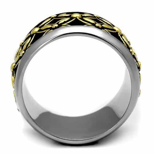 Stainless Steel Two Tone Gold Ornate Floral Cross Wide Band Ring view 7