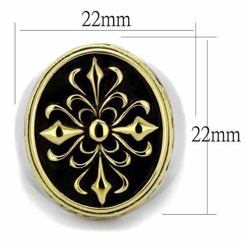 Stainless Steel Gold Fleur De Lis Enamel Round Signet Ring view 6