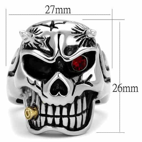 Stainless Steel Skull Bullet Cigar Red Eye Ring view 6