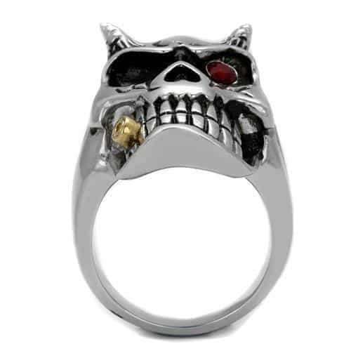Stainless Steel Skull Bullet Cigar Red Eye Ring view 7