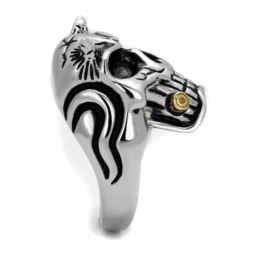 Stainless Steel Skull Bullet Cigar Red Eye Ring view 4