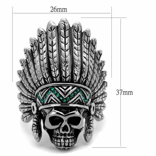 Stainless Steel Skull Native American Headdress Ring view 2