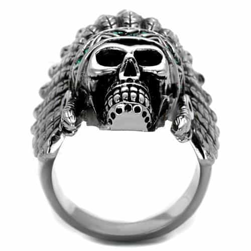 Stainless Steel Skull Native American Headdress Ring view 3
