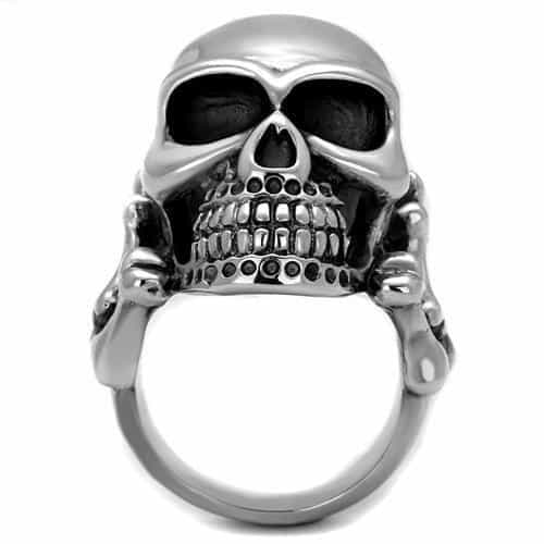 Stainless Steel Skull Grinning Dome Ring | The Stainless Jewelry view 3