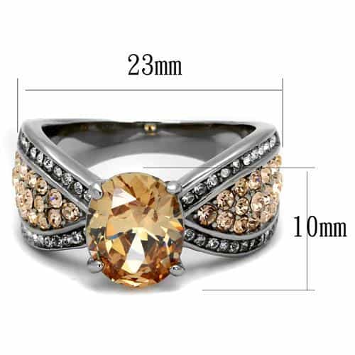 Stainless Steel Champagne Topaz Oval CZ Pave Split Shank Ring view 6