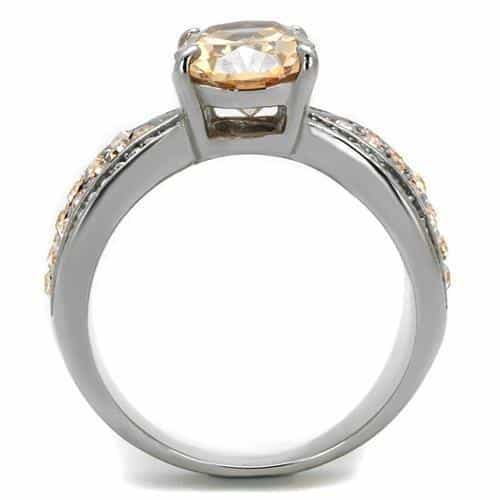 Stainless Steel Champagne Topaz Oval CZ Pave Split Shank Ring view 7
