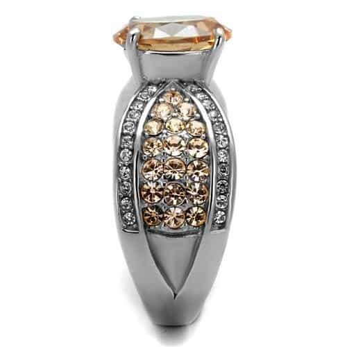 Stainless Steel Champagne Topaz Oval CZ Pave Split Shank Ring view 4