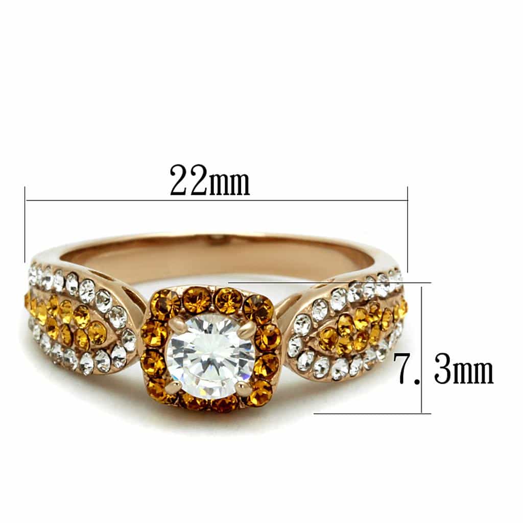Stainless Steel Rose Gold CZ Round Halo Topaz Pave Ring view 6