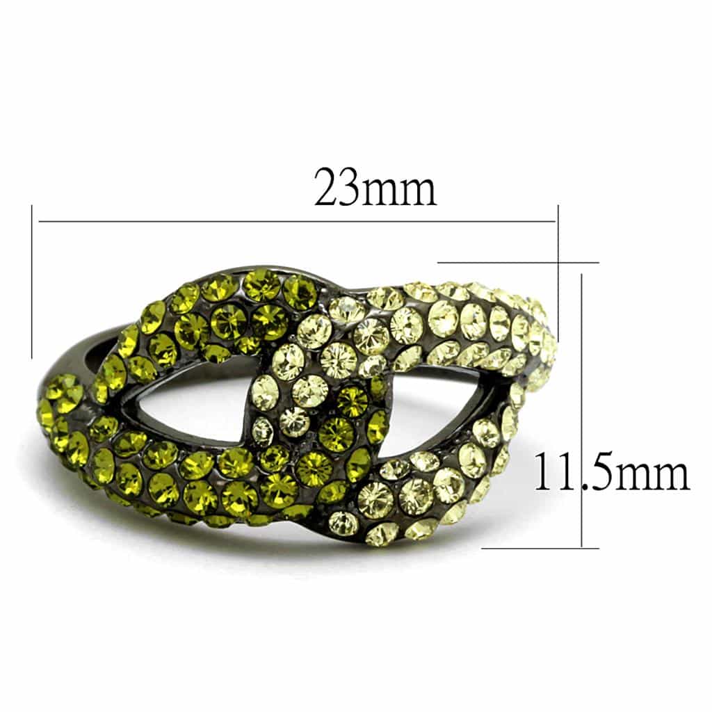 Stainless Steel Black IP Olive Green CZ Pave Loop Ring view 7