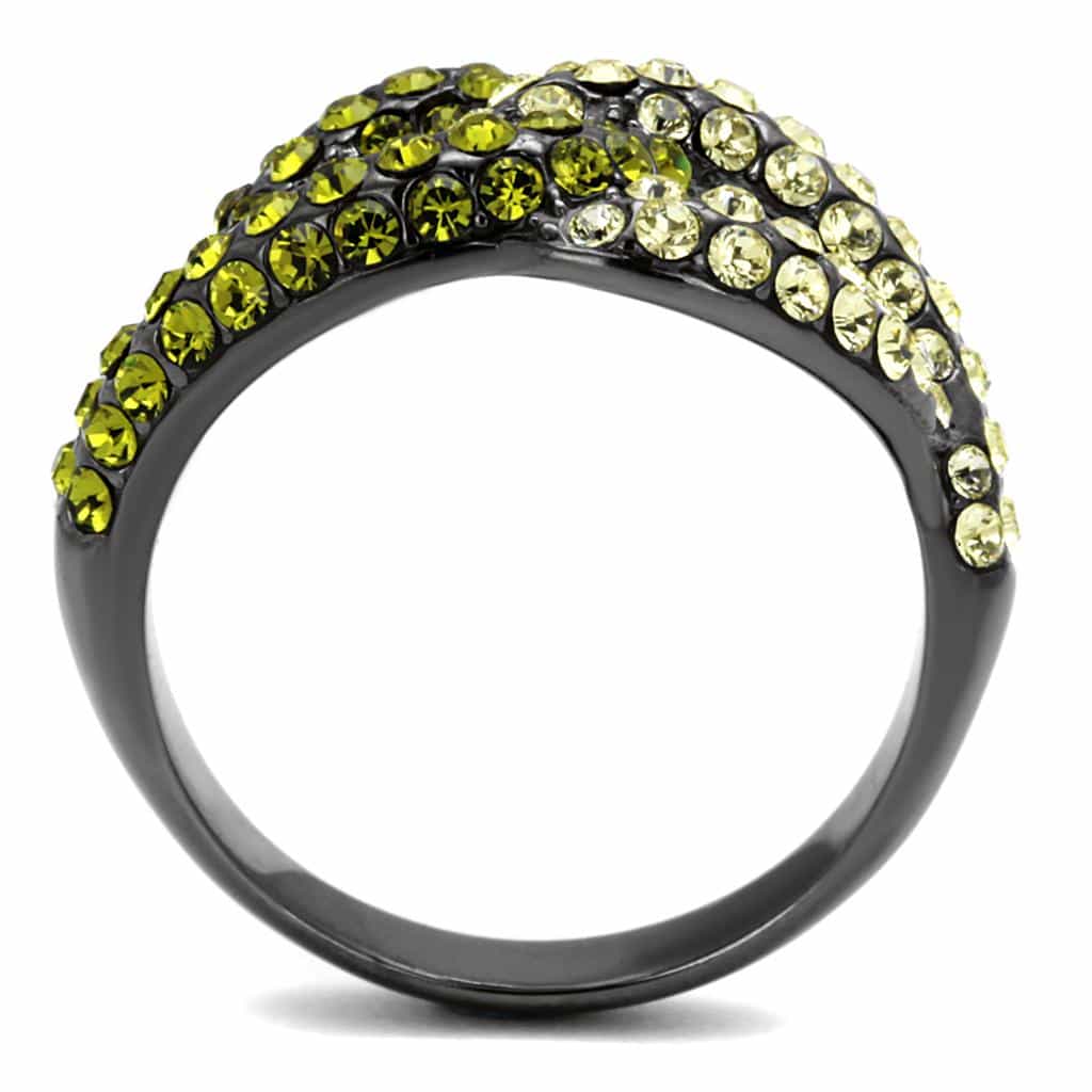 Stainless Steel Black IP Olive Green CZ Pave Loop Ring view 8